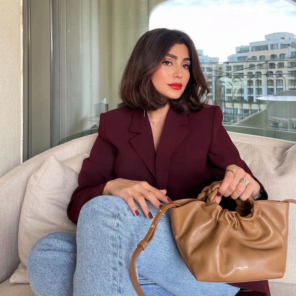 Zara Set - Wine Buttoned Tailored Blazer & Sweetheart Neckline Bustier - Picture 7 of 16